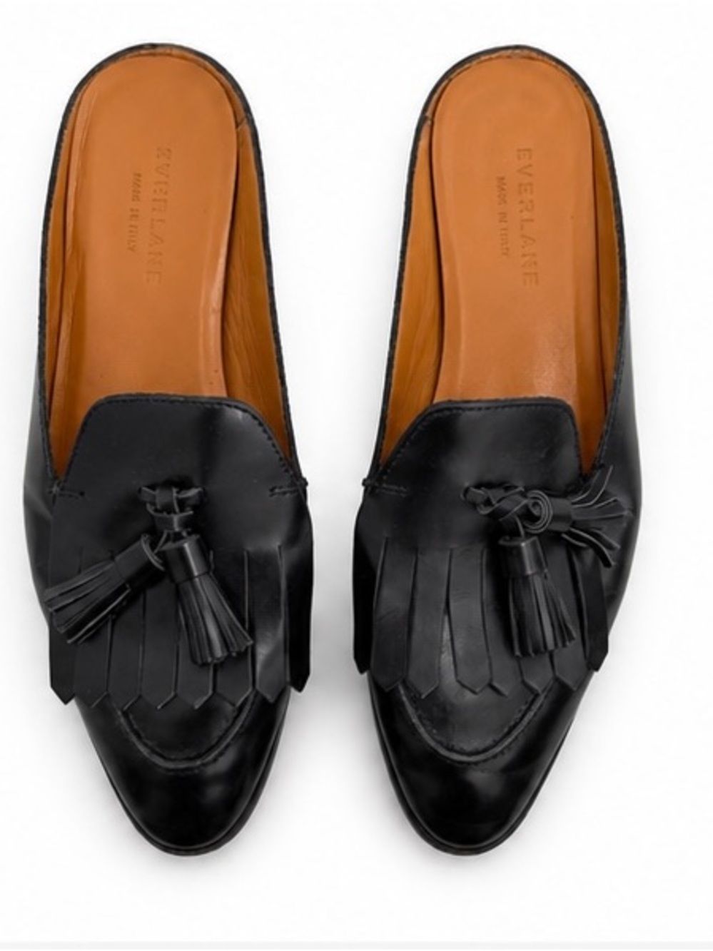 Everlane the modern tassel loafer mule, black, size 7.5
